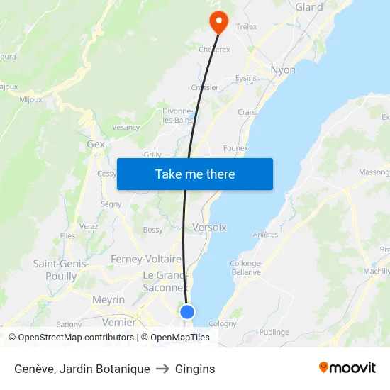 Genève, Jardin Botanique to Gingins map