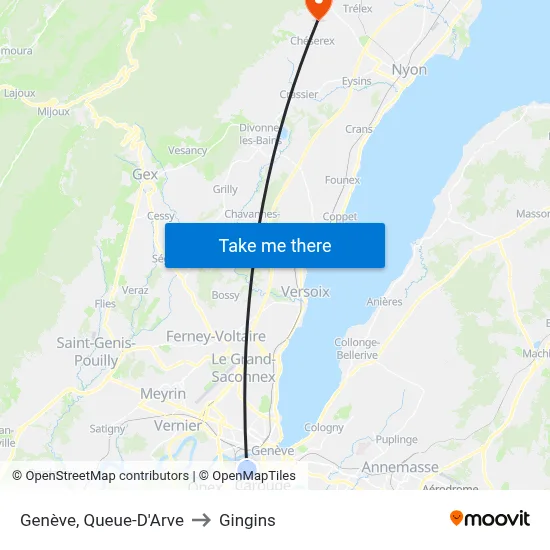 Genève, Queue-D'Arve to Gingins map