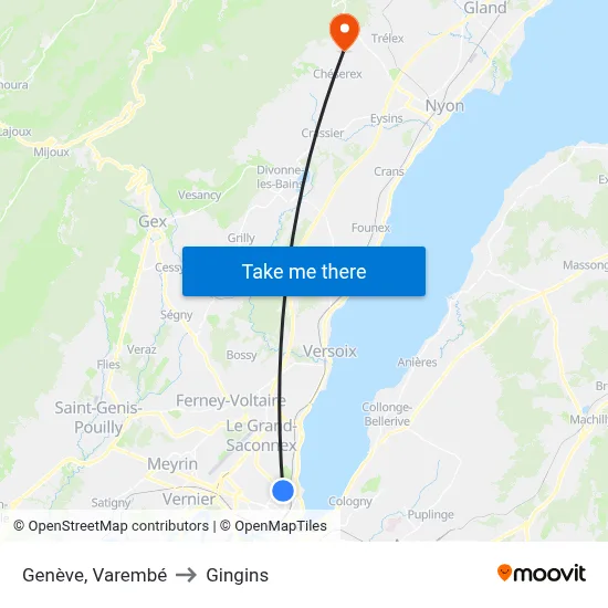 Genève, Varembé to Gingins map