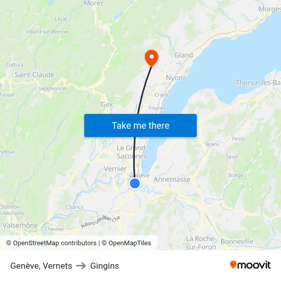 Genève, Vernets to Gingins map