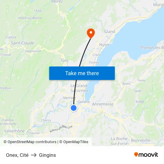 Onex, Cité to Gingins map