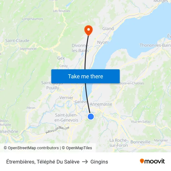 Étrembières, Téléphé Du Salève to Gingins map
