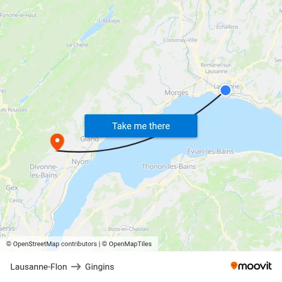 Lausanne-Flon to Gingins map