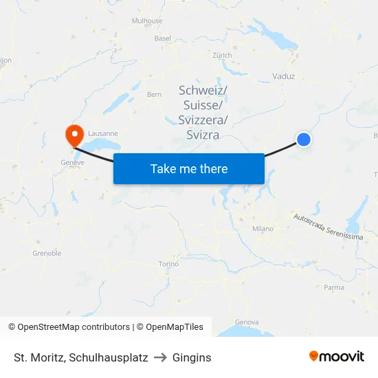 St. Moritz, Schulhausplatz to Gingins map