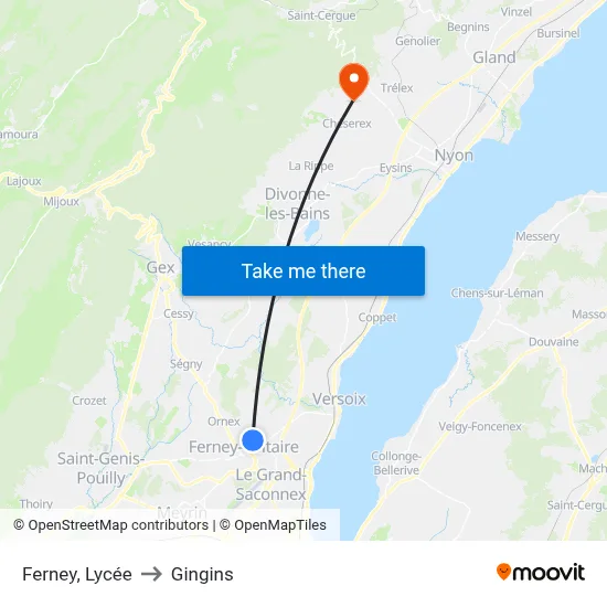 Ferney, Lycée to Gingins map
