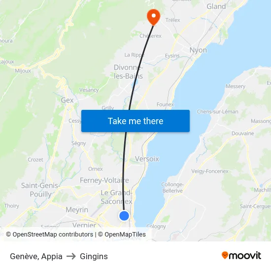 Genève, Appia to Gingins map