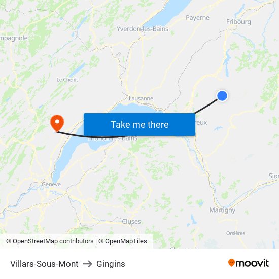 Villars-Sous-Mont to Gingins map