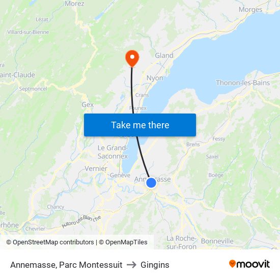 Annemasse, Parc Montessuit to Gingins map