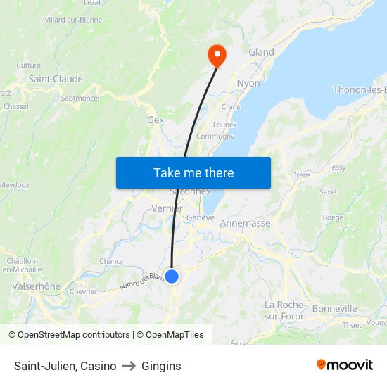 Saint-Julien, Casino to Gingins map