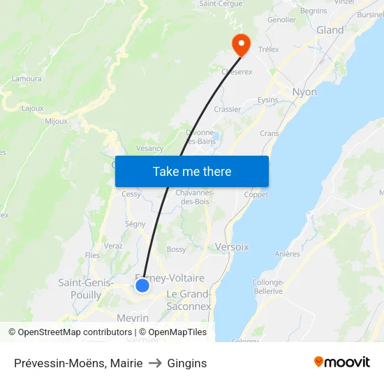 Prévessin-Moëns, Mairie to Gingins map