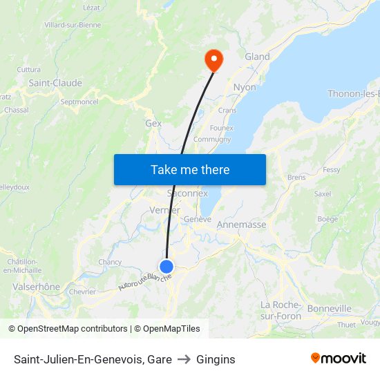 Saint-Julien-En-Genevois, Gare to Gingins map