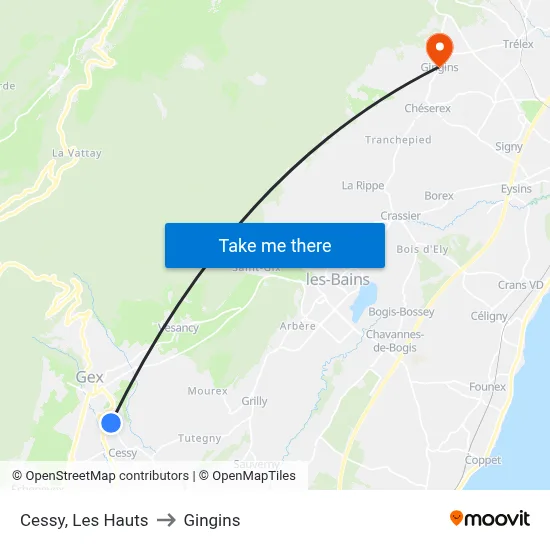 Cessy, Les Hauts to Gingins map