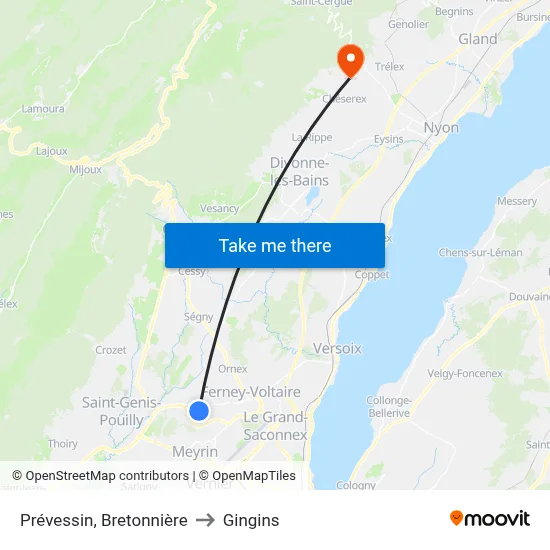 Prévessin, Bretonnière to Gingins map