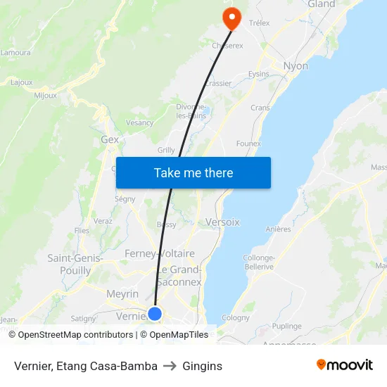 Vernier, Etang Casa-Bamba to Gingins map