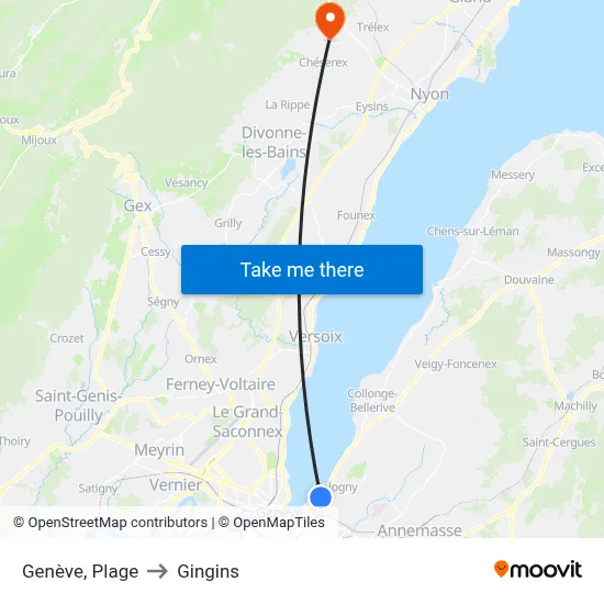 Genève, Plage to Gingins map