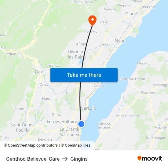 Genthod-Bellevue, Gare to Gingins map