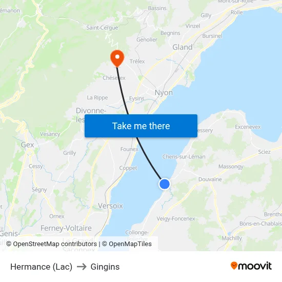 Hermance (Lac) to Gingins map
