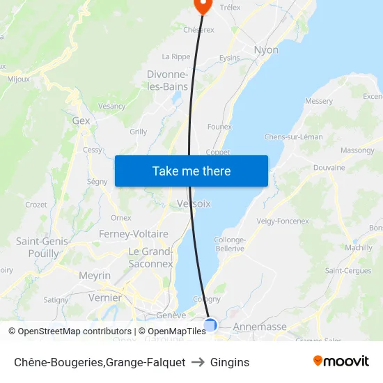 Chêne-Bougeries,Grange-Falquet to Gingins map