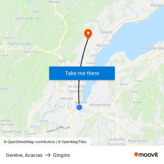 Genève, Acacias to Gingins map