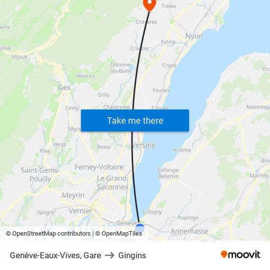 Genève-Eaux-Vives, Gare to Gingins map