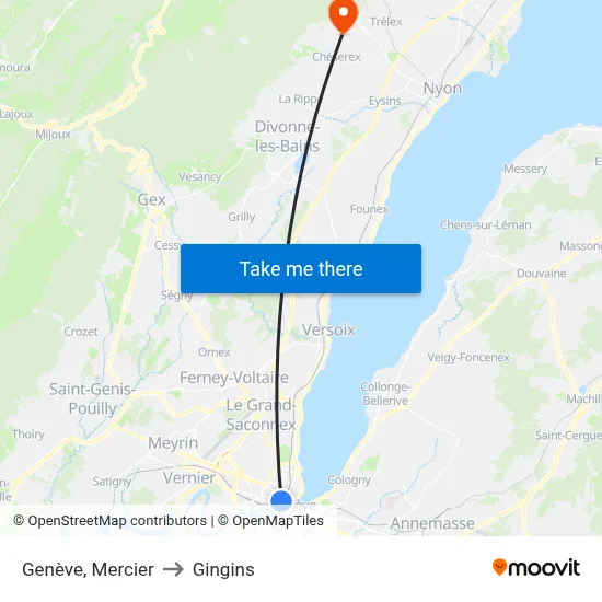 Genève, Mercier to Gingins map