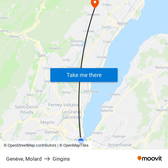 Genève, Molard to Gingins map