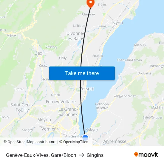 Genève-Eaux-Vives, Gare/Bloch to Gingins map