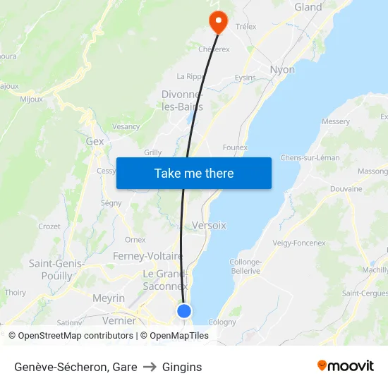 Genève-Sécheron, Gare to Gingins map