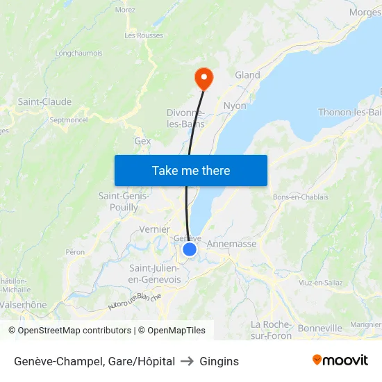 Genève-Champel, Gare/Hôpital to Gingins map