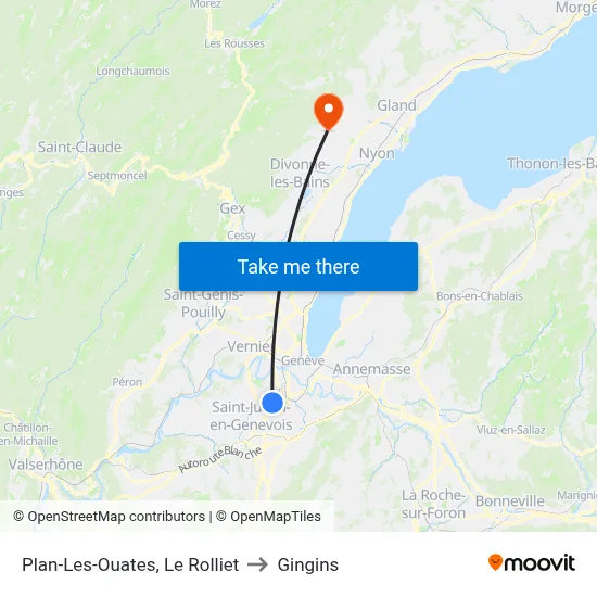 Plan-Les-Ouates, Le Rolliet to Gingins map