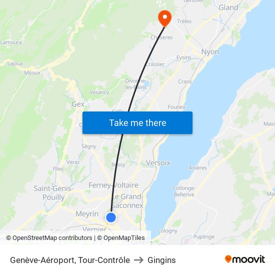 Genève-Aéroport, Tour-Contrôle to Gingins map