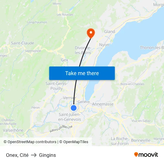 Onex, Cité to Gingins map