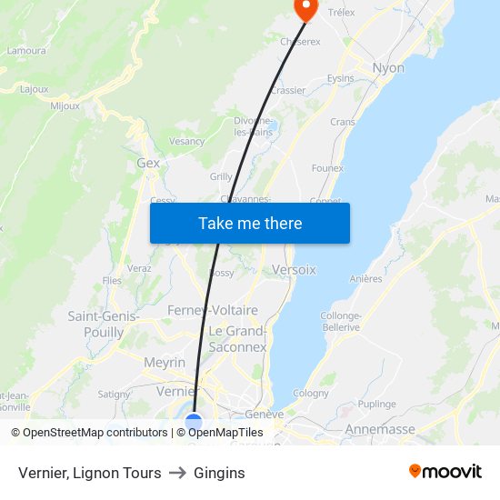 Vernier, Lignon Tours to Gingins map