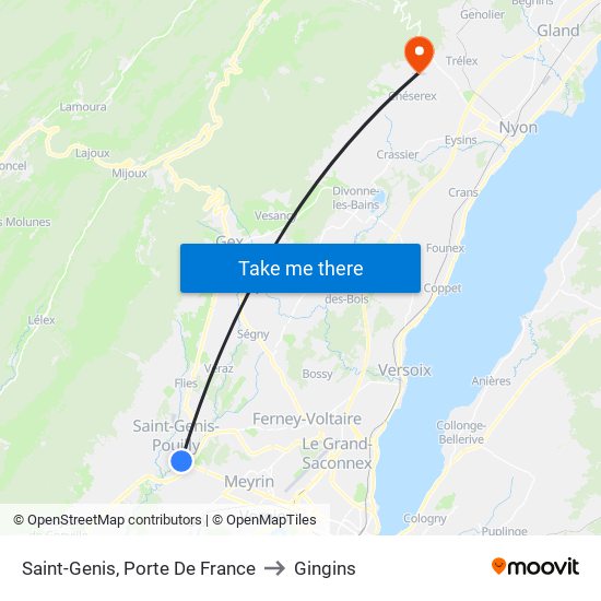 Saint-Genis, Porte De France to Gingins map