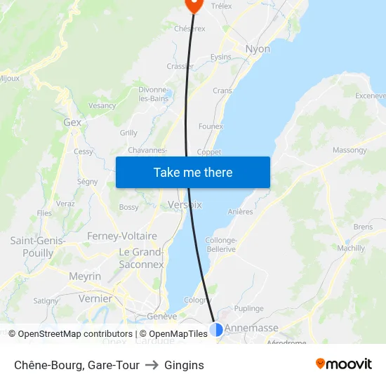 Chêne-Bourg, Gare-Tour to Gingins map