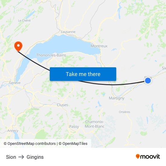 Sion to Gingins map