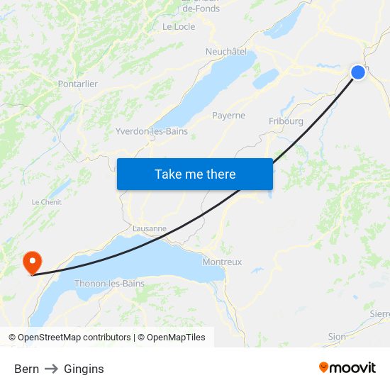 Bern to Gingins map