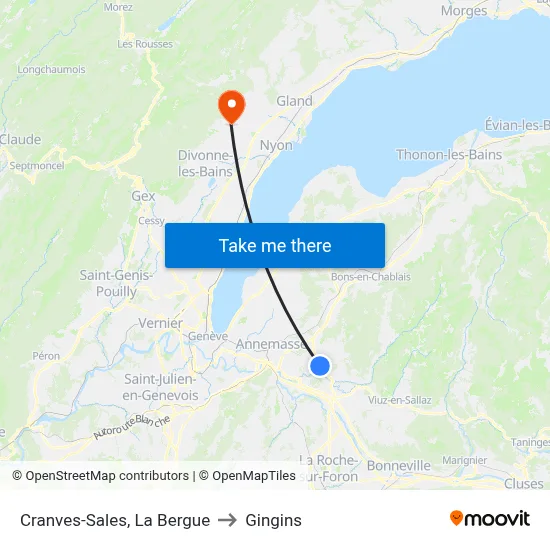 Cranves-Sales, La Bergue to Gingins map