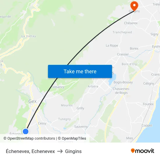 Échenevex, Echenevex to Gingins map