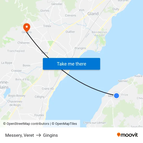 Messery, Veret to Gingins map
