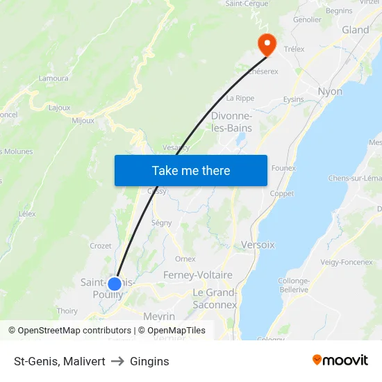 St-Genis, Malivert to Gingins map