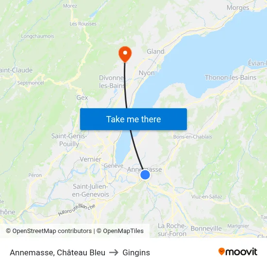 Annemasse, Château Bleu to Gingins map