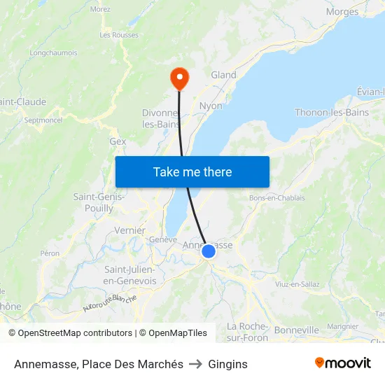 Annemasse, Place Des Marchés to Gingins map