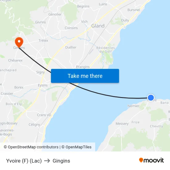 Yvoire (F) (Lac) to Gingins map