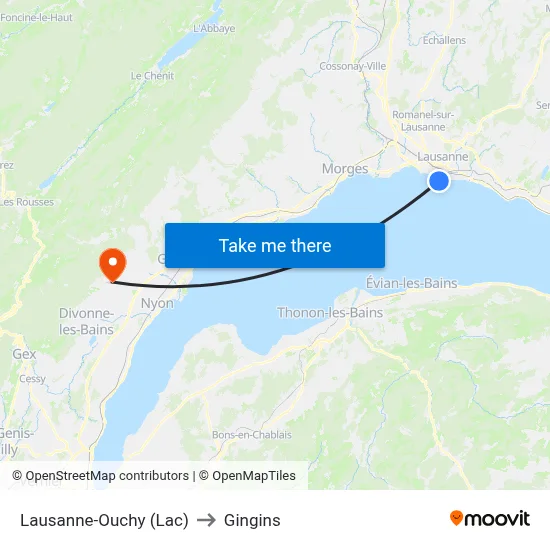 Lausanne-Ouchy (Lac) to Gingins map