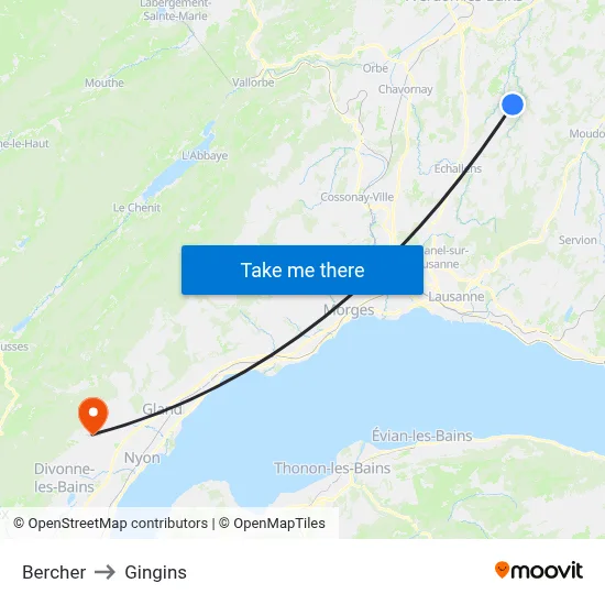 Bercher to Gingins map