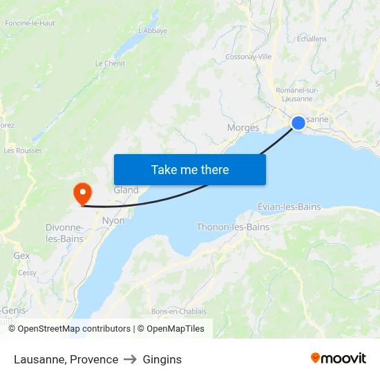 Lausanne, Provence to Gingins map