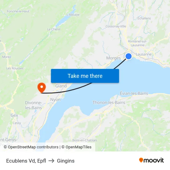 Ecublens Vd, Epfl to Gingins map