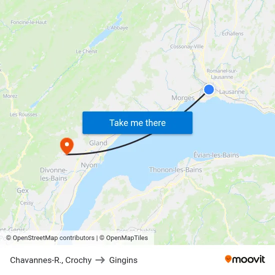 Chavannes-R., Crochy to Gingins map