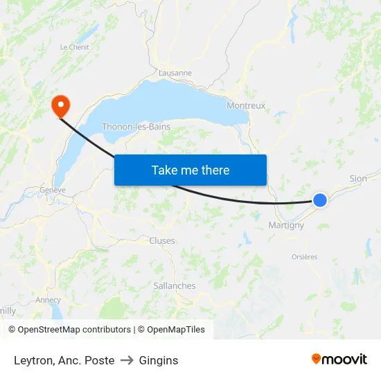 Leytron, Anc. Poste to Gingins map
